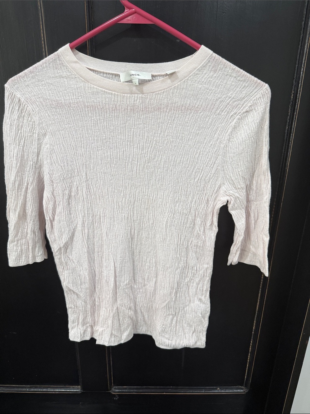 Vince Light Pink Textured Crewneck Long Sleeve Top